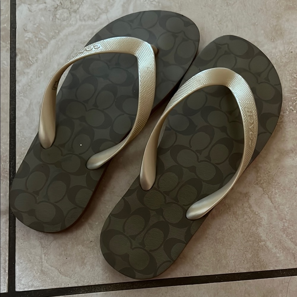 Coach Flip Flops with Logo Pattern